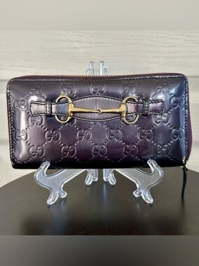 GUCCI Guccissima Emily Continental Patent Leather Zip Wallet – Rare Plum Color